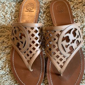Tory Burch Thatched Perf Logo Thong Sandal